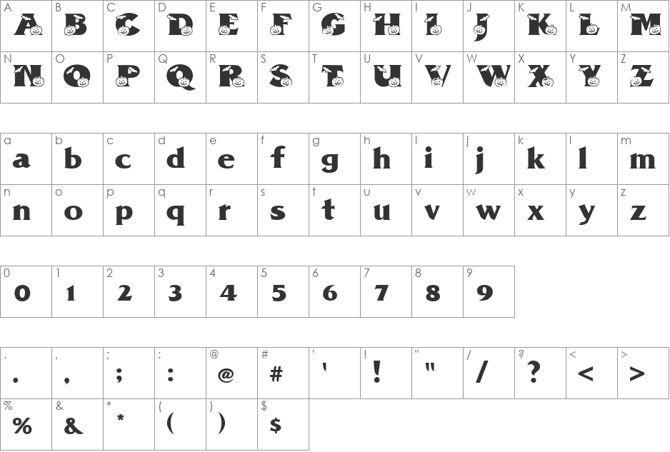 PZ.Pumpkin font character map preview