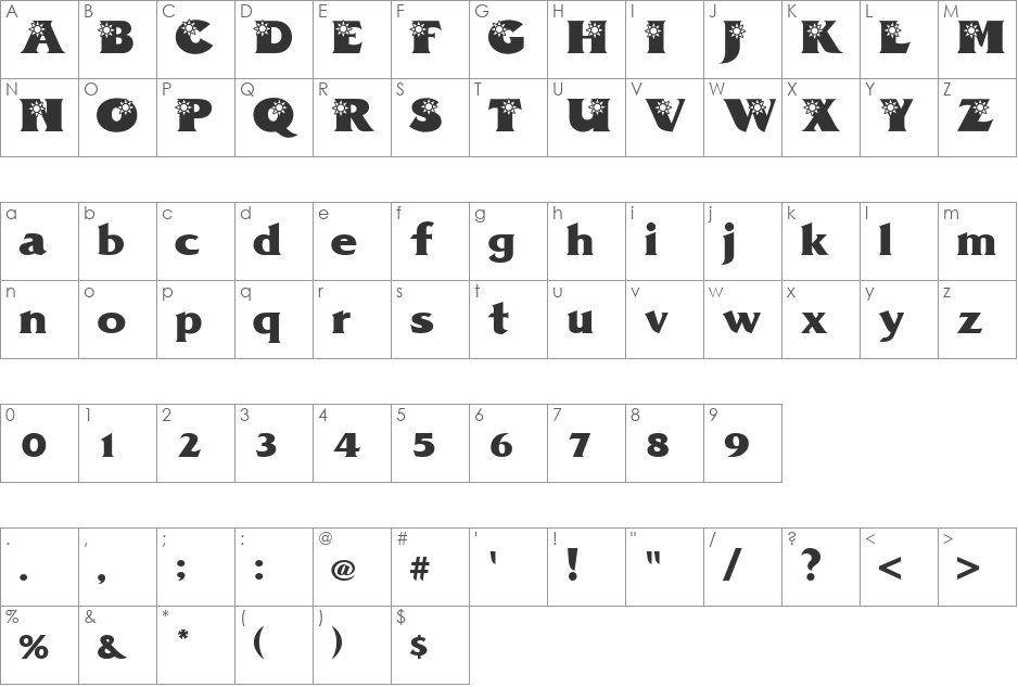 PZ.Sun font character map preview