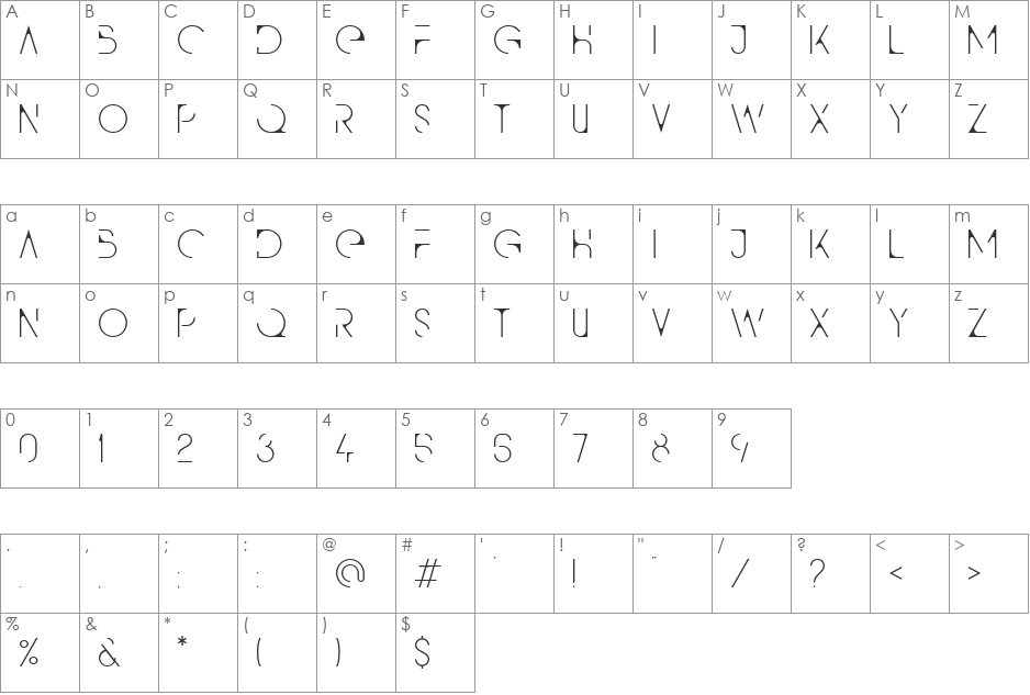 QG font character map preview
