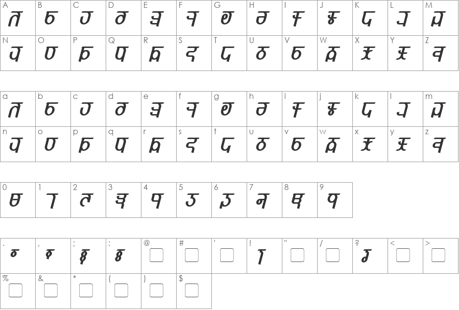 Qijomi font character map preview
