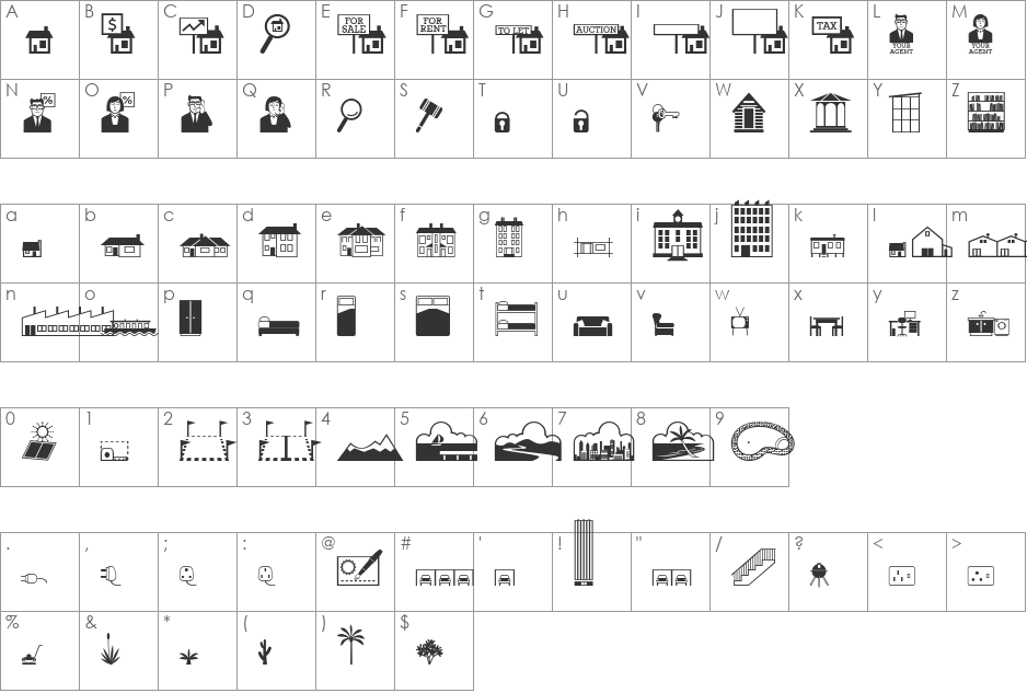 Qikicons Real Estate font character map preview