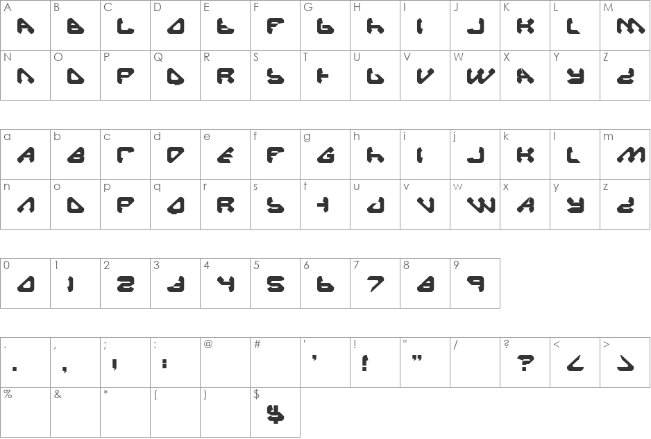 Backup Generation font character map preview