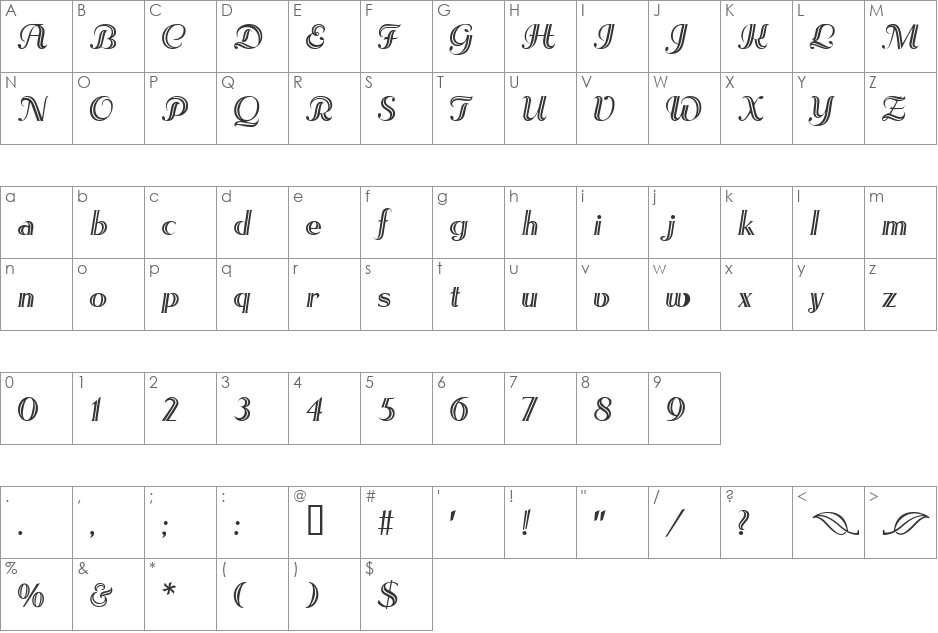 Adastra Royal font character map preview