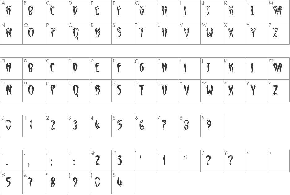 Qreepy free font character map preview