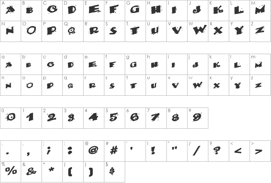BackWater52 font character map preview