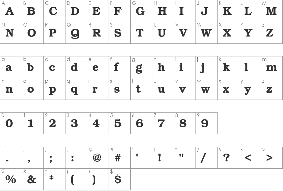 QTBookmann font character map preview