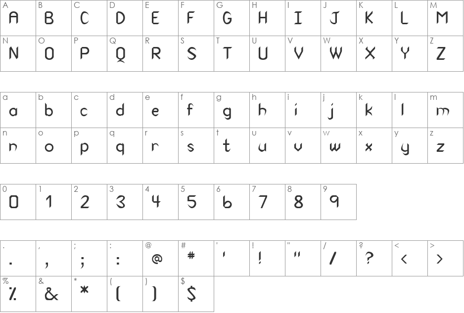 QTCanaithtype font character map preview
