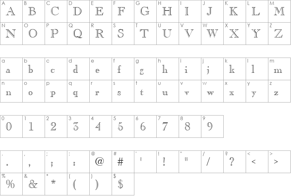 QTCaslanOpen font character map preview