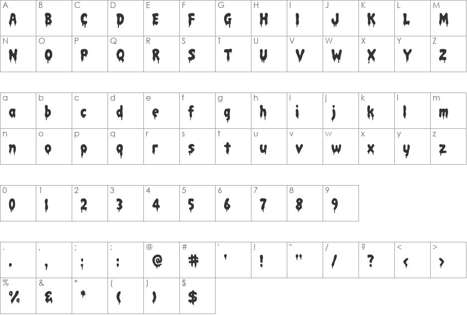 Bacon font character map preview