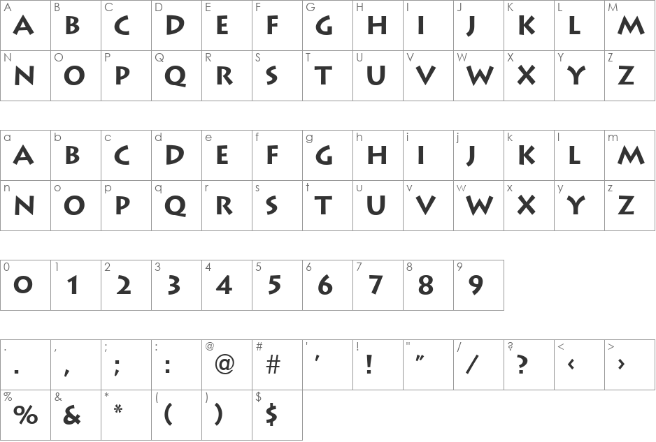 QTGreece font character map preview