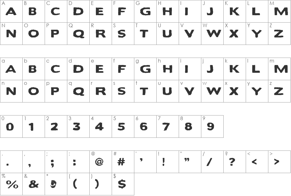 Bactosaurus font character map preview