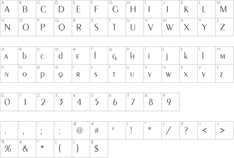 QTPeignoir-Lite font character map preview