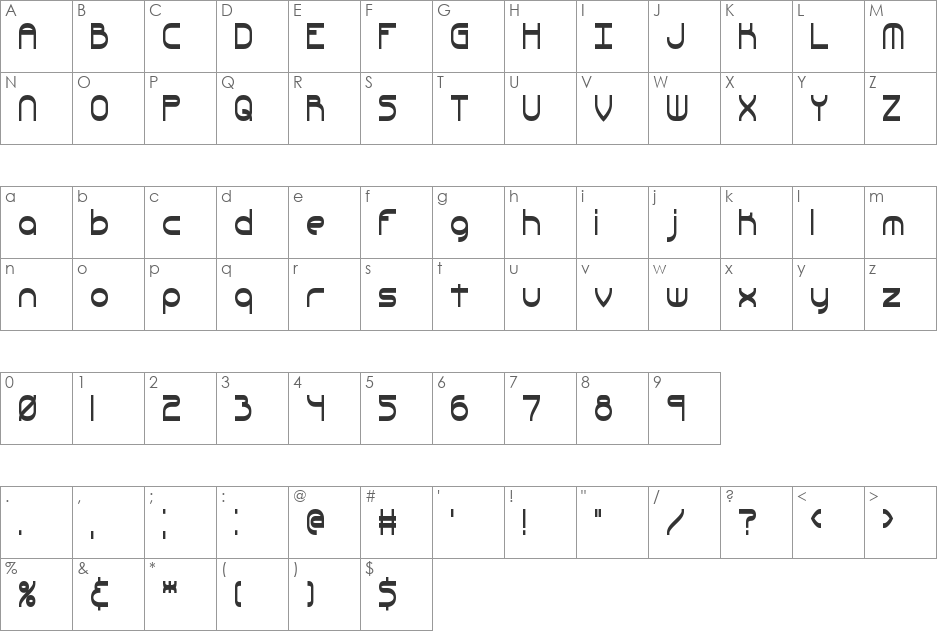 Quacksalver BRK font character map preview