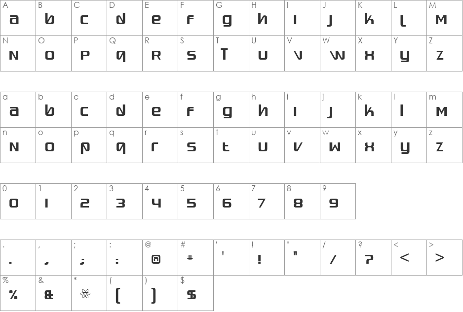 Quadaptor font character map preview