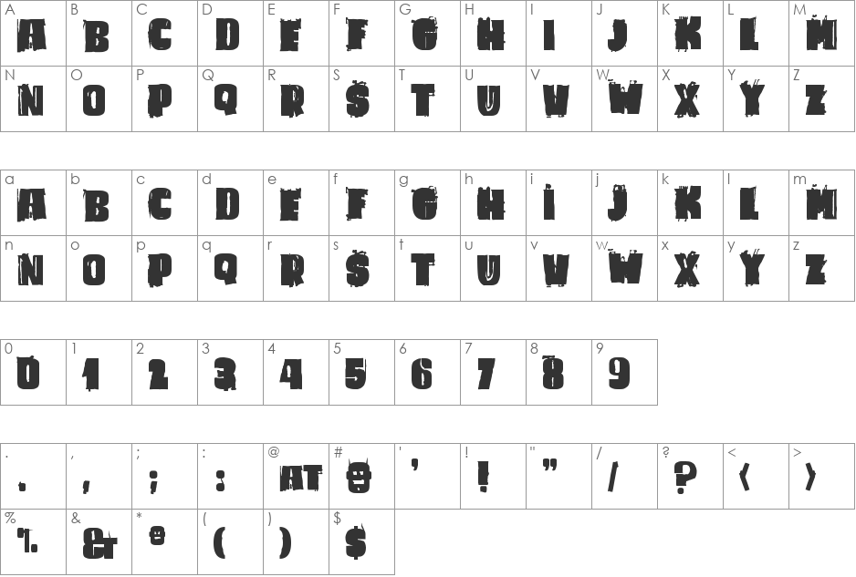 Bad Caligula font character map preview