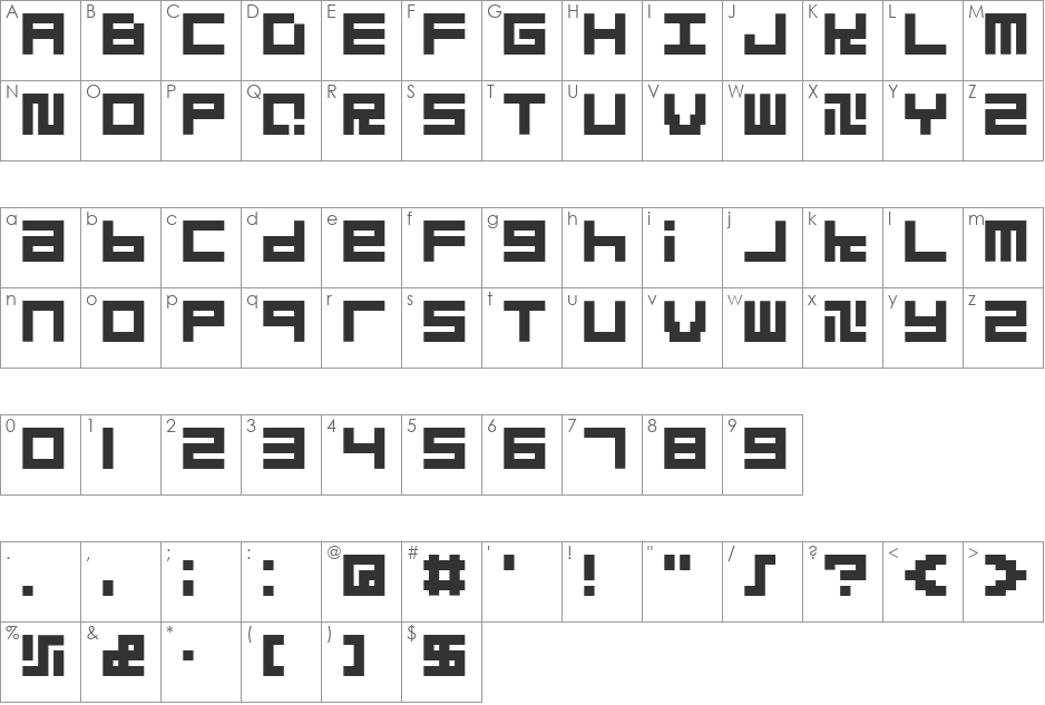 Quadrats font character map preview