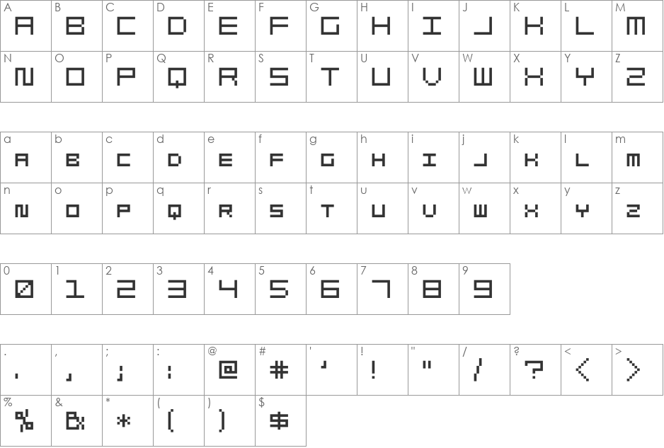 ADBlockmini10 font character map preview