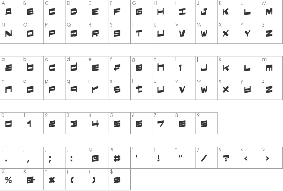 Quadric font character map preview
