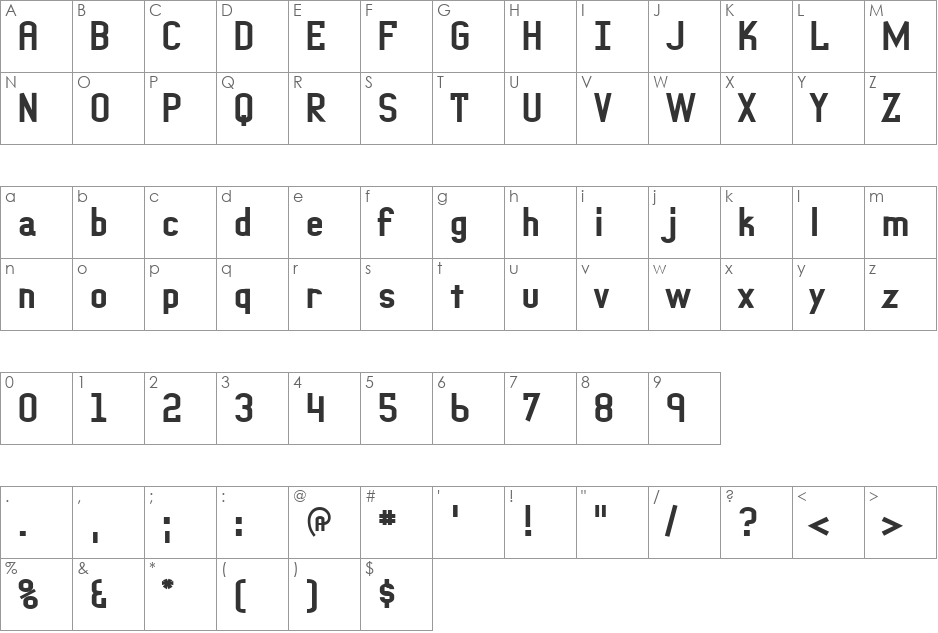 Quadriga font character map preview
