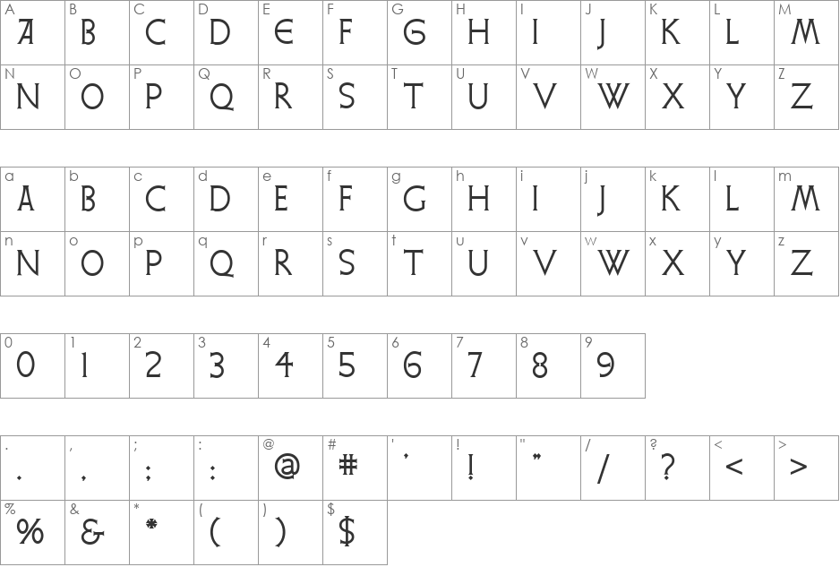 Quadrivium NF font character map preview
