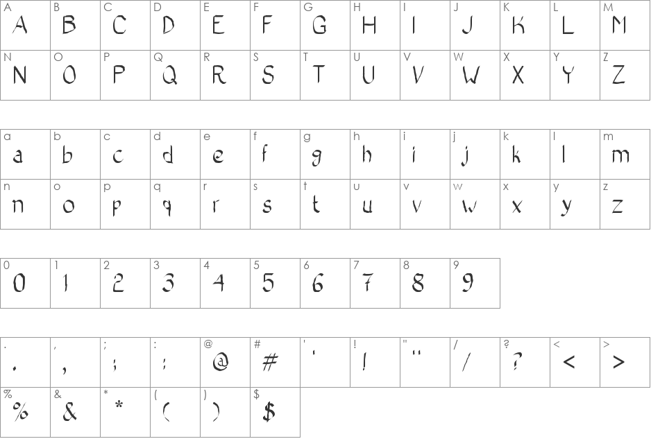Bad Calligraphic 2 font character map preview