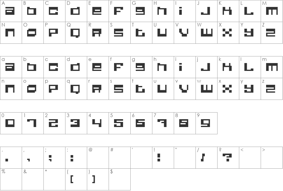 Quadrron font character map preview