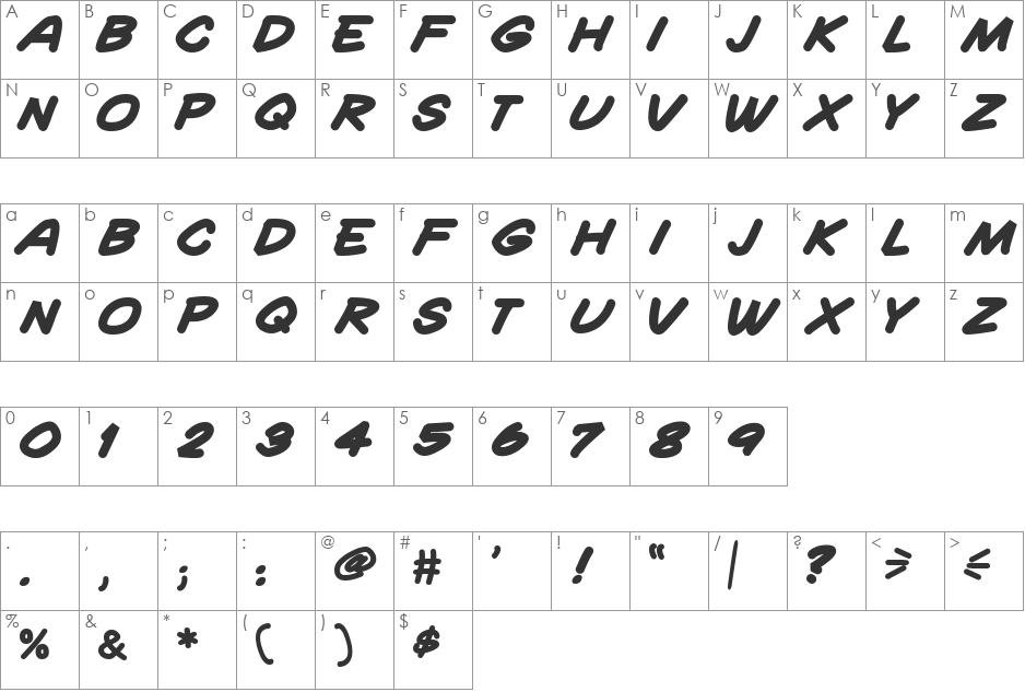 Quadrus Semicond font character map preview