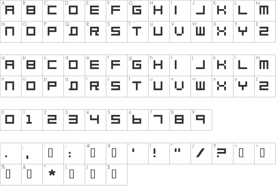 QuadSpeed font character map preview