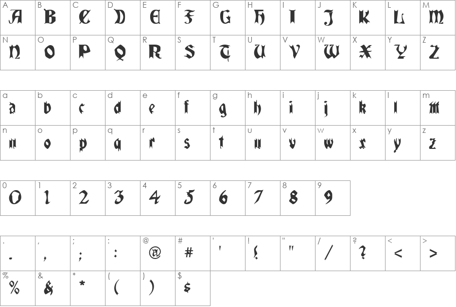 QuaelGothic font character map preview