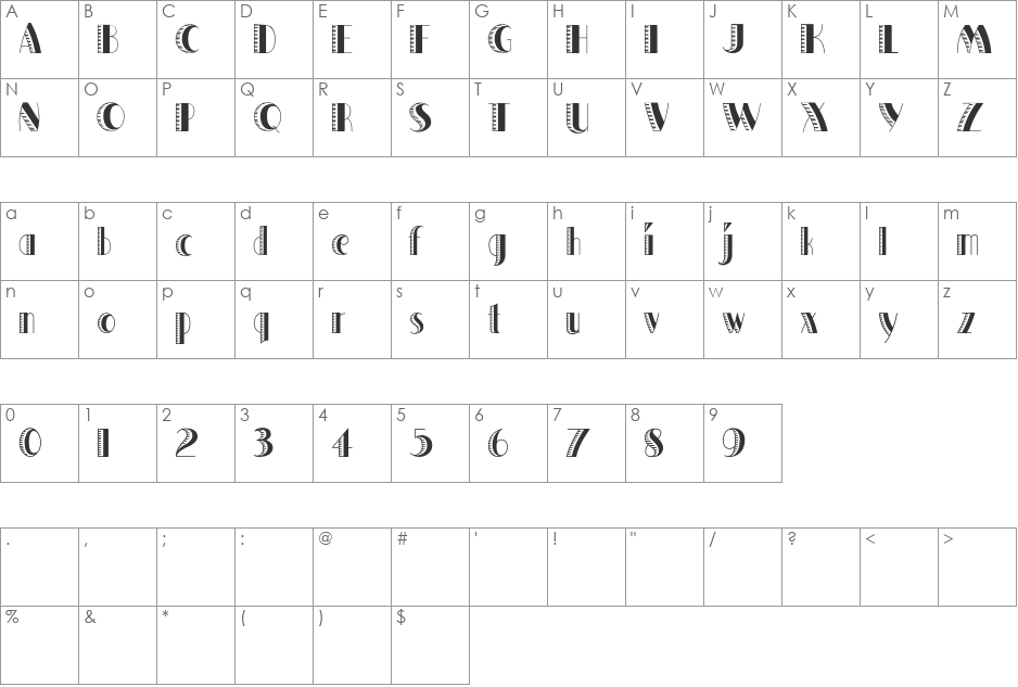 Quaker Shade font character map preview