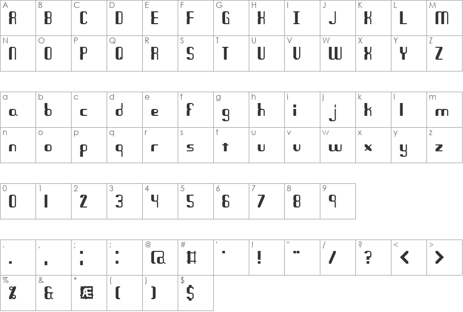 Quandary (BRK) font character map preview