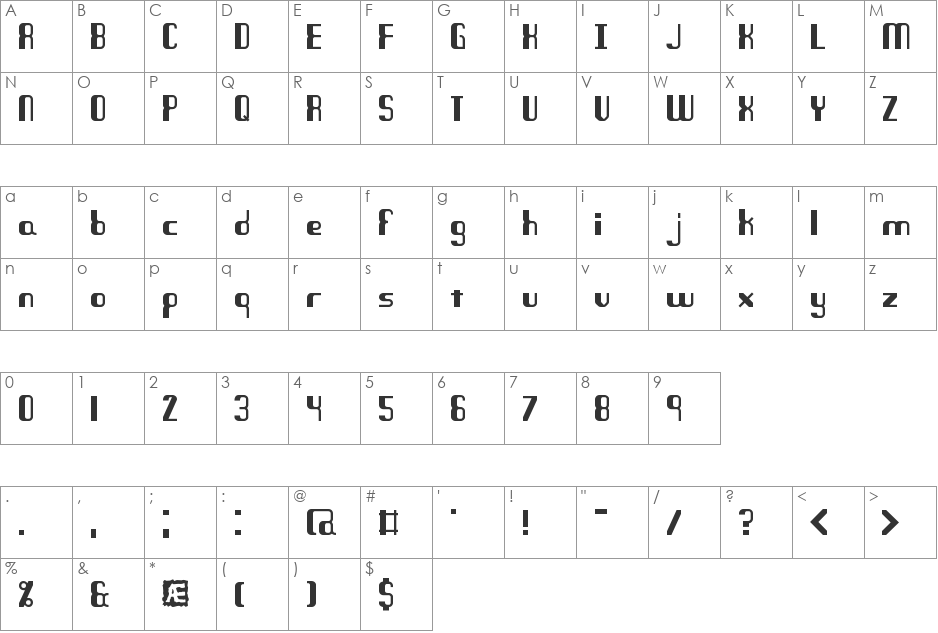 Quandary BRK font character map preview