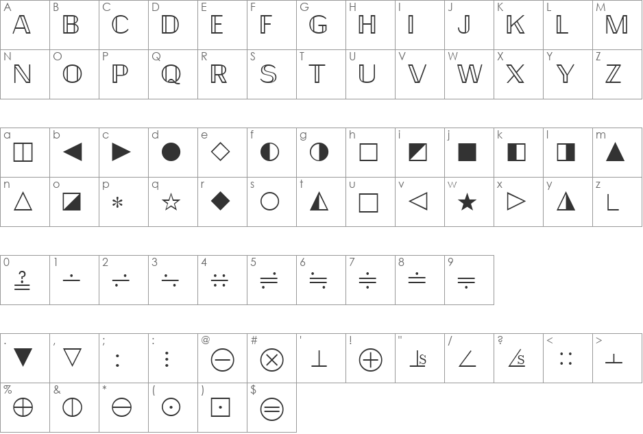 QuantaPiFourSSi font character map preview