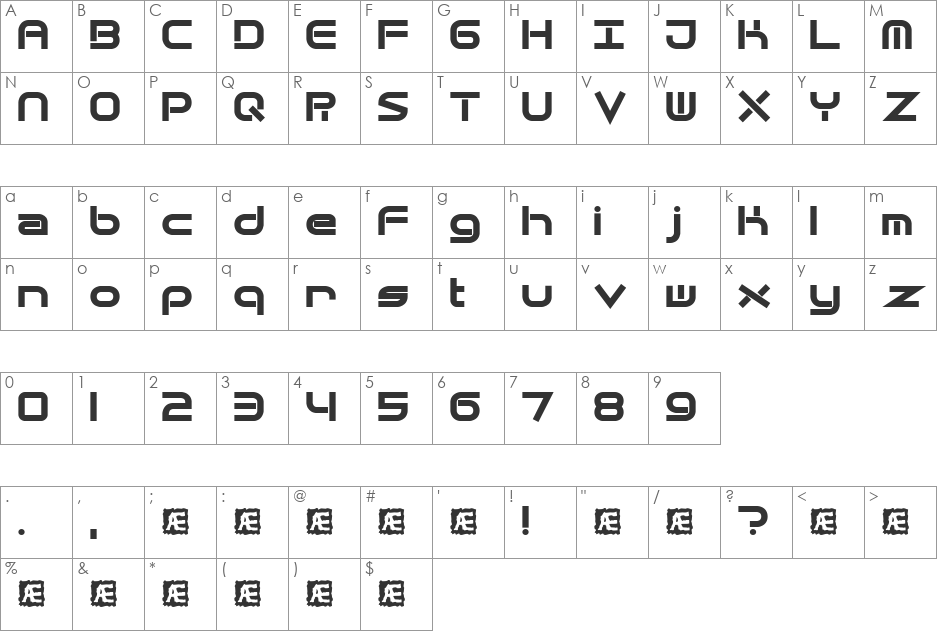 Quantum Flat BRK font character map preview