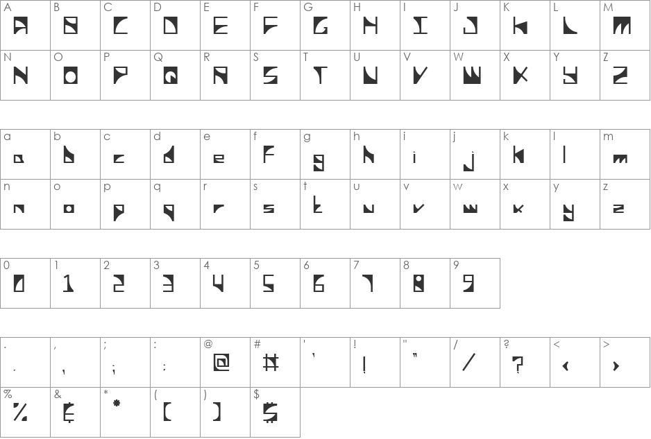 Quarter font character map preview