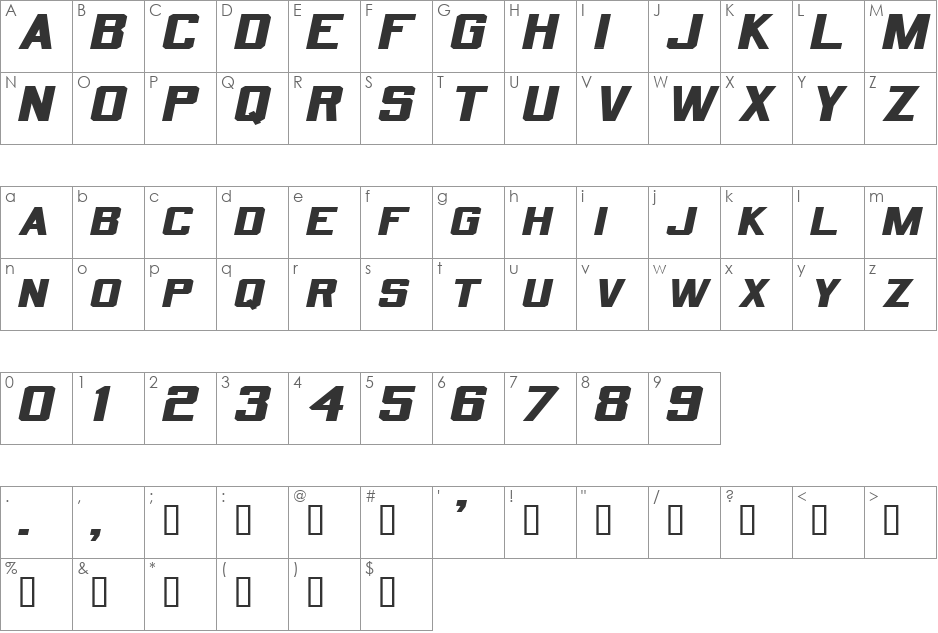 QuarterbackExtended font character map preview