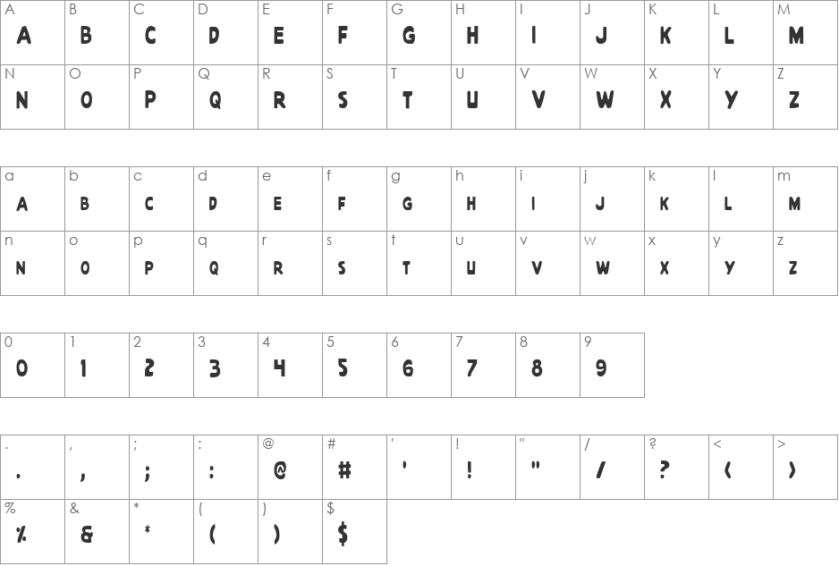 Quartermain Condensed font character map preview