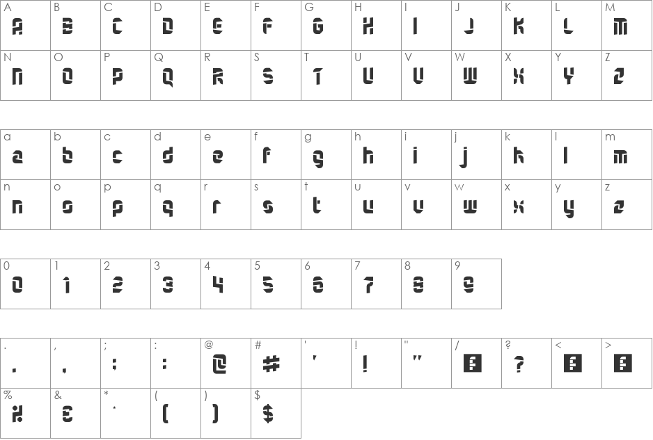 Quartermaster font character map preview