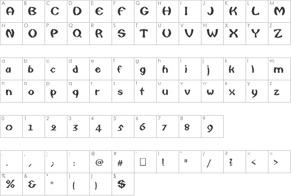 Quaxy font character map preview