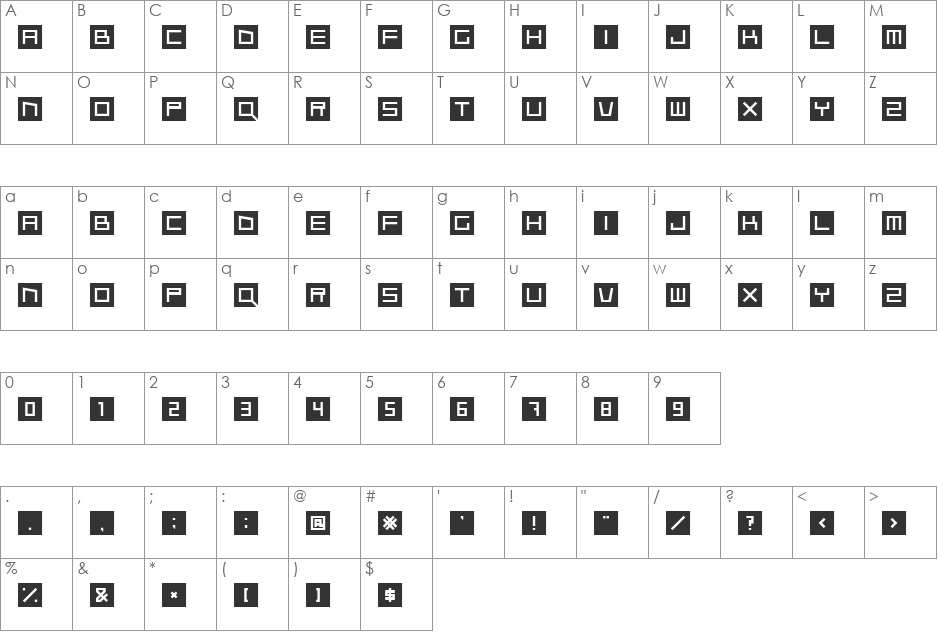 Qubix font character map preview