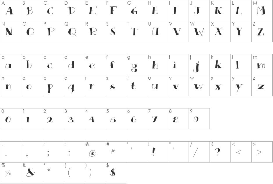Que Rompa font character map preview