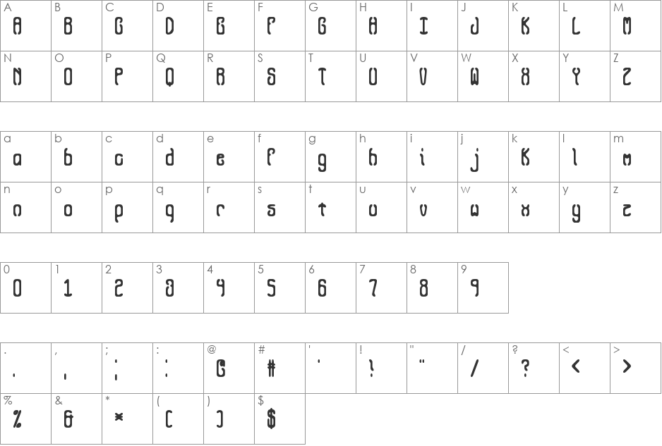 Queasy Outline BRK font character map preview