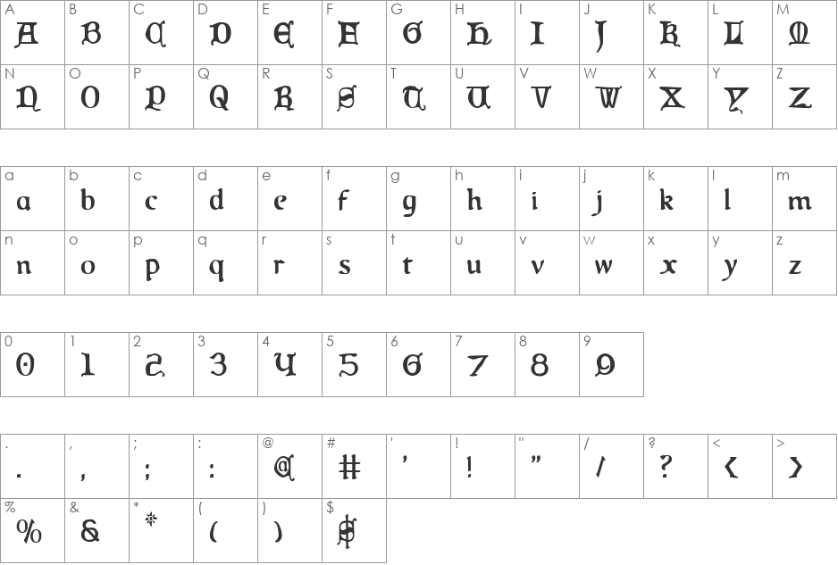 Queen & Country Condensed font character map preview