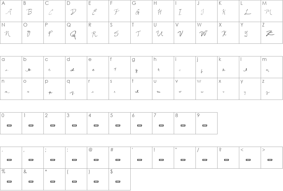 Queen Script font character map preview