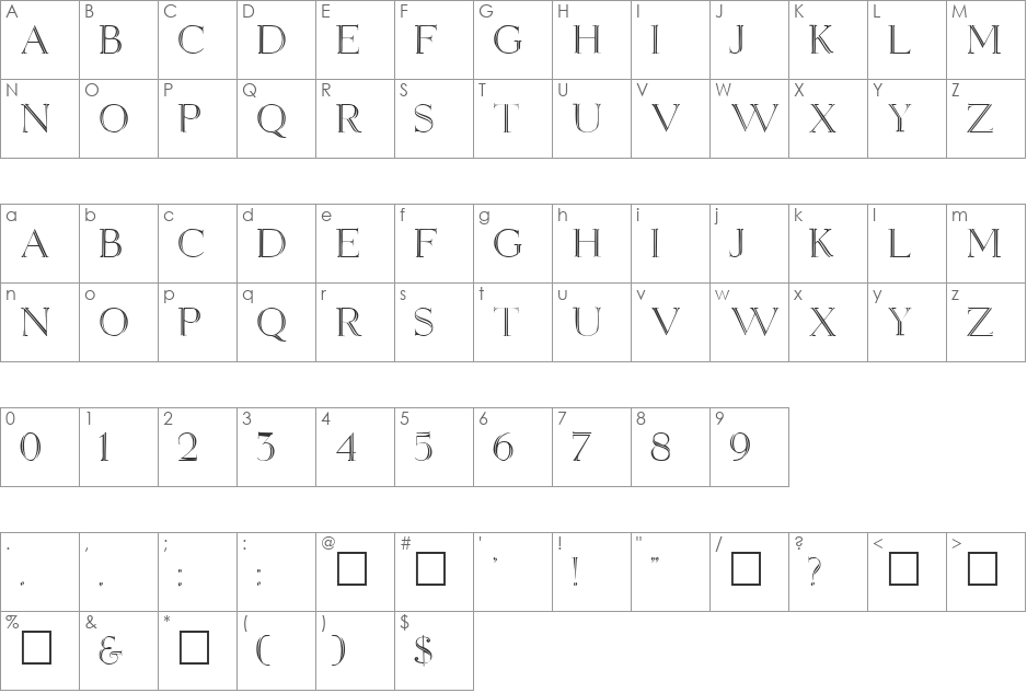 QueenElizabeth font character map preview