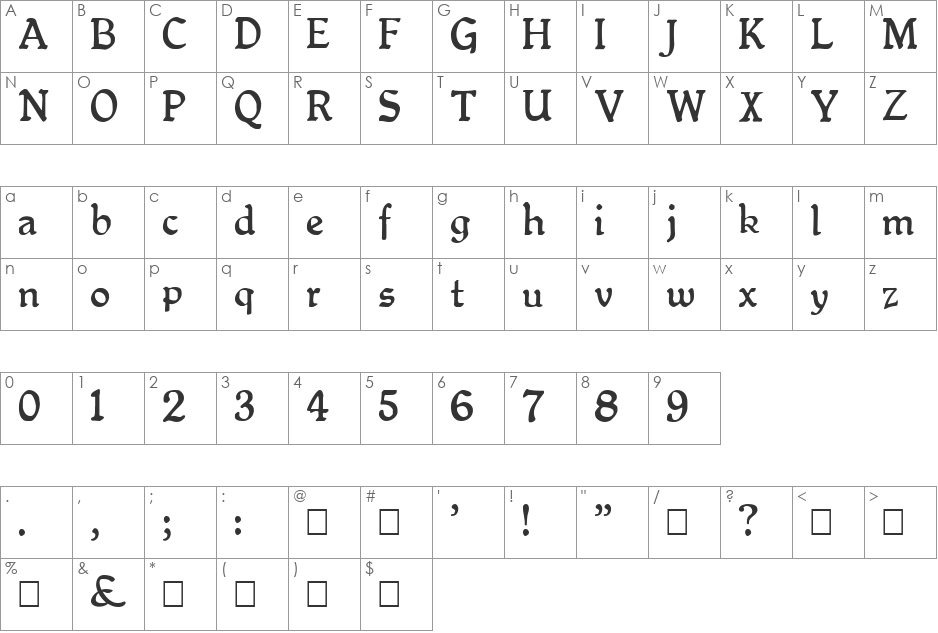 QueenEmpressCapitals font character map preview