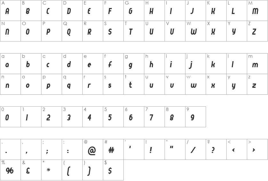 QueerStreet font character map preview