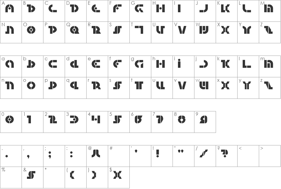 Questlok Shadow font character map preview
