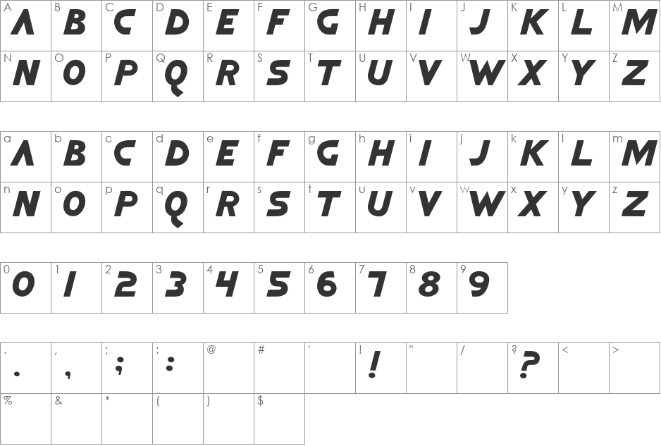 Quick Argani font character map preview