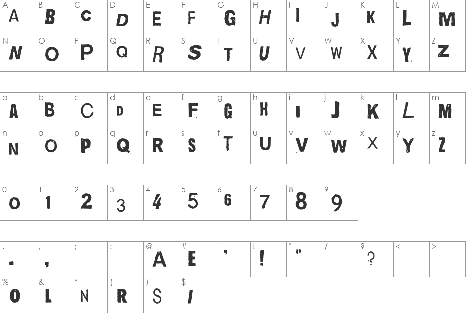 Quick End Jerk font character map preview